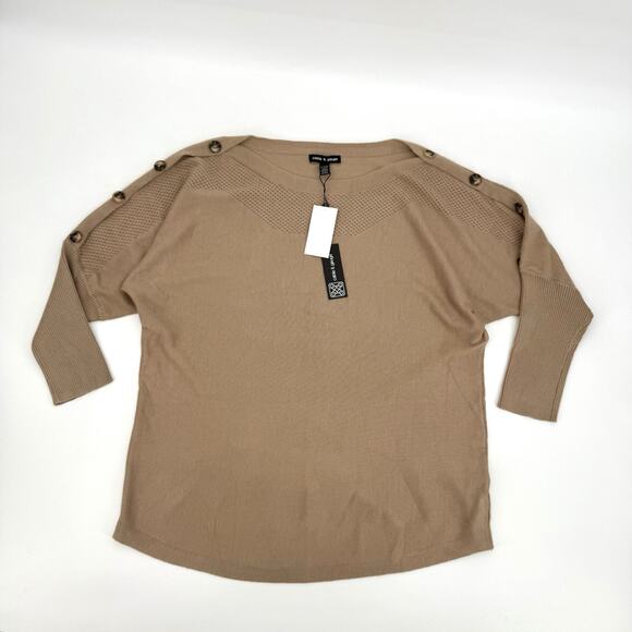 Cable & Gauge Camel Color 3/4 Sleeve Boat Neck Tunic Style Sweater Women's XL - Picture 6 of 8